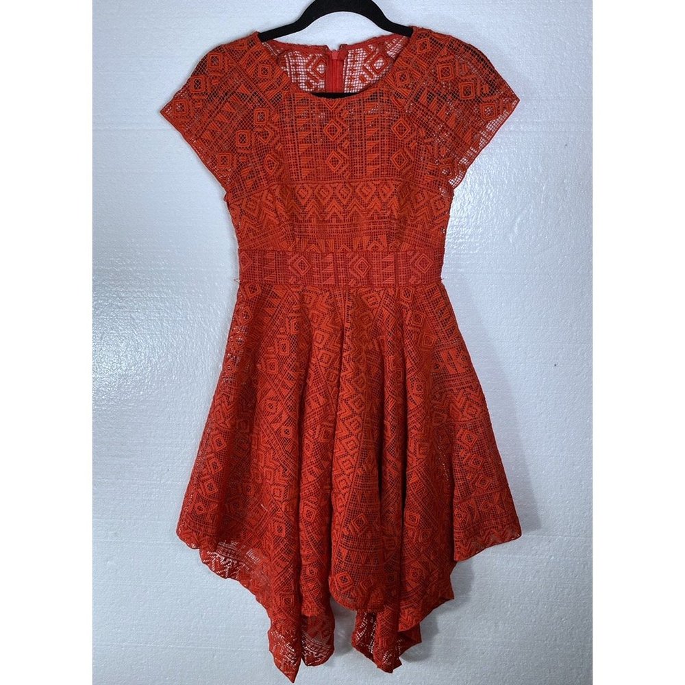 Maeve Anthropologie Womens Size 0 Red Lace Asymmetric Hanky Hem Dress Prima Boho